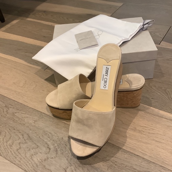 Jimmy Choo white sand suede wedge size 9 (39) - Picture 2 of 6